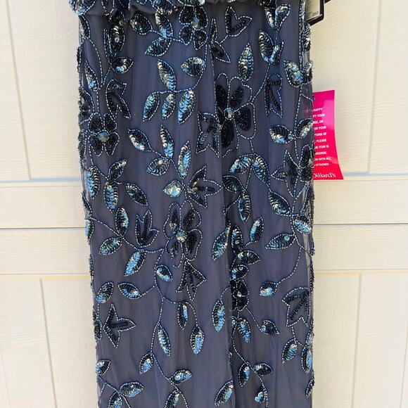NWT Adrianna Papell Navy Twilight Floral Beaded Halter Floor Length Dress Sz 10 - Picture 5 of 13